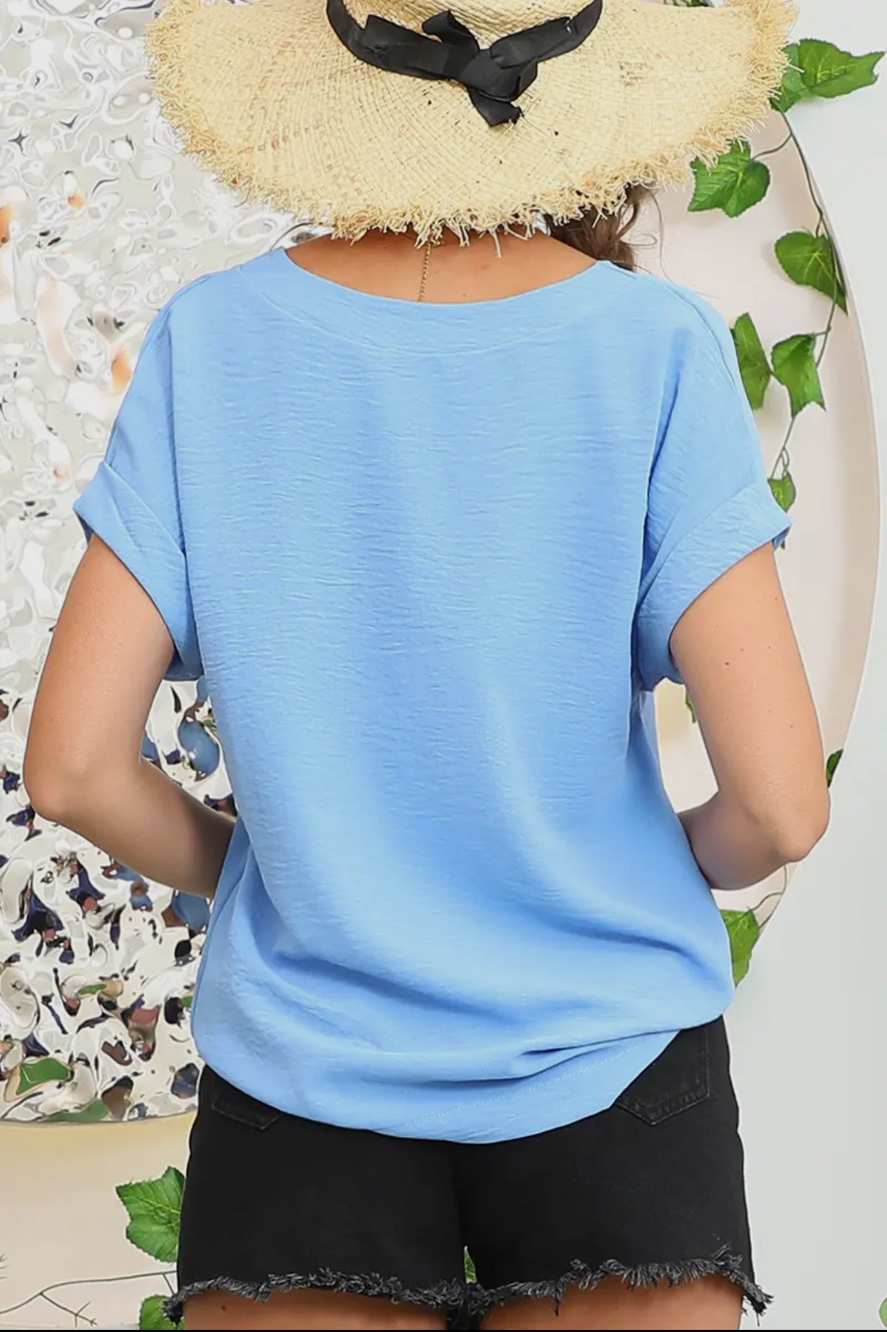 Light Blue V Neck Top