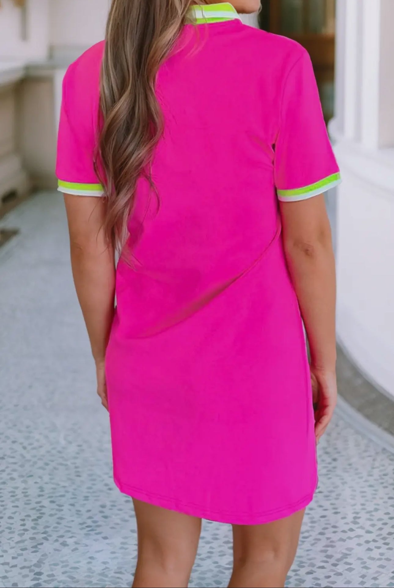 Hot Pink w/ Green Trim T-Shirt Dress