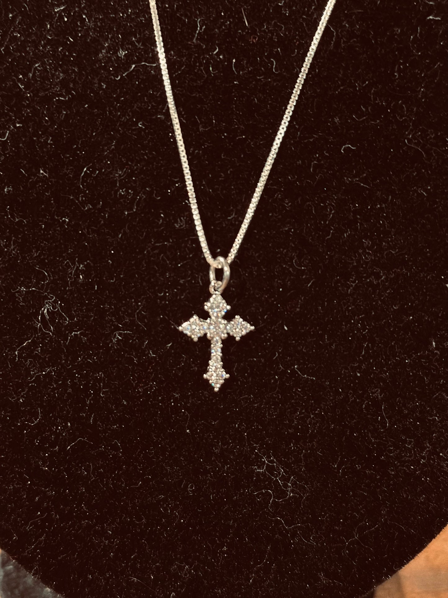 Silver Pave Cross 18” Necklace