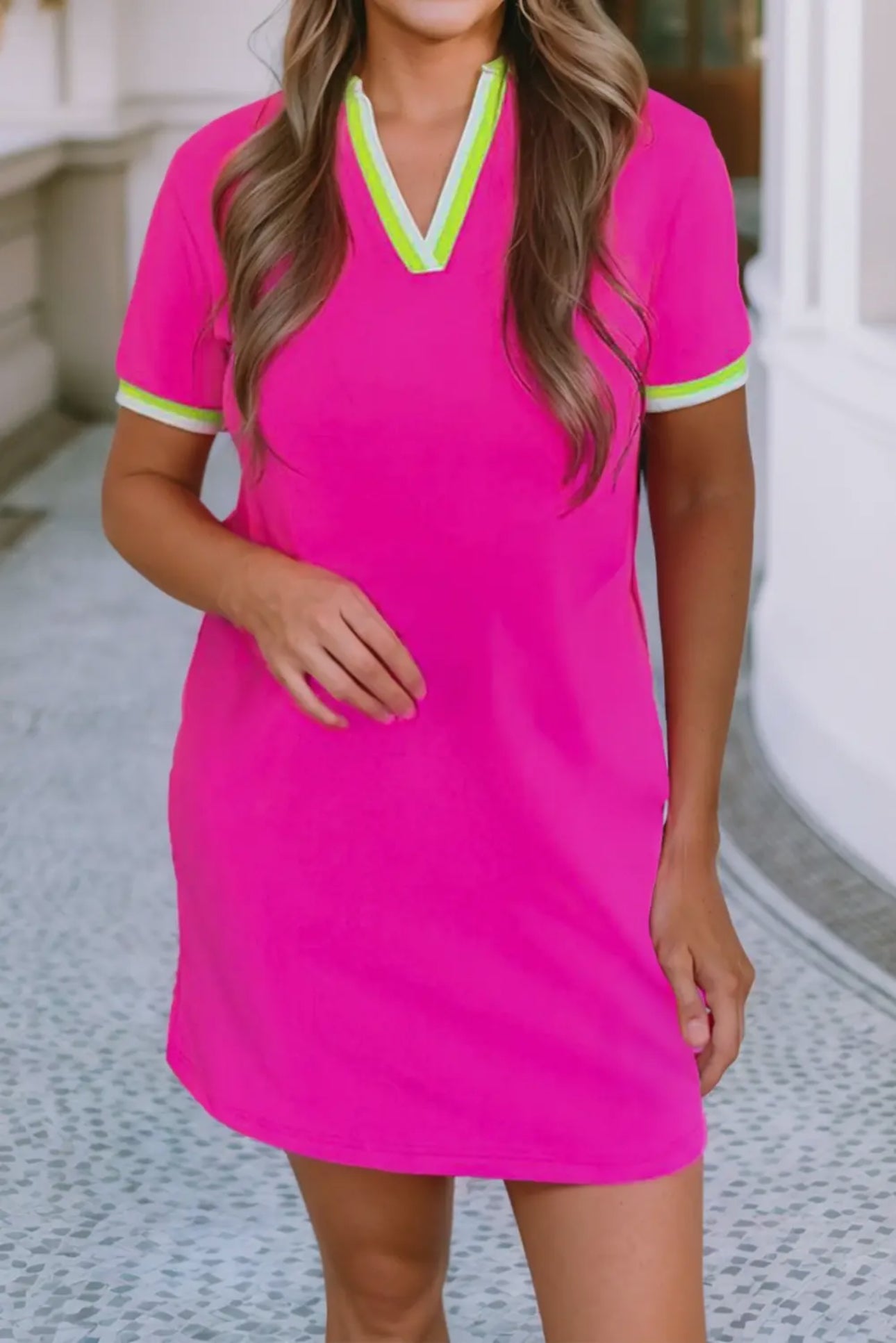 Hot Pink w/ Green Trim T-Shirt Dress