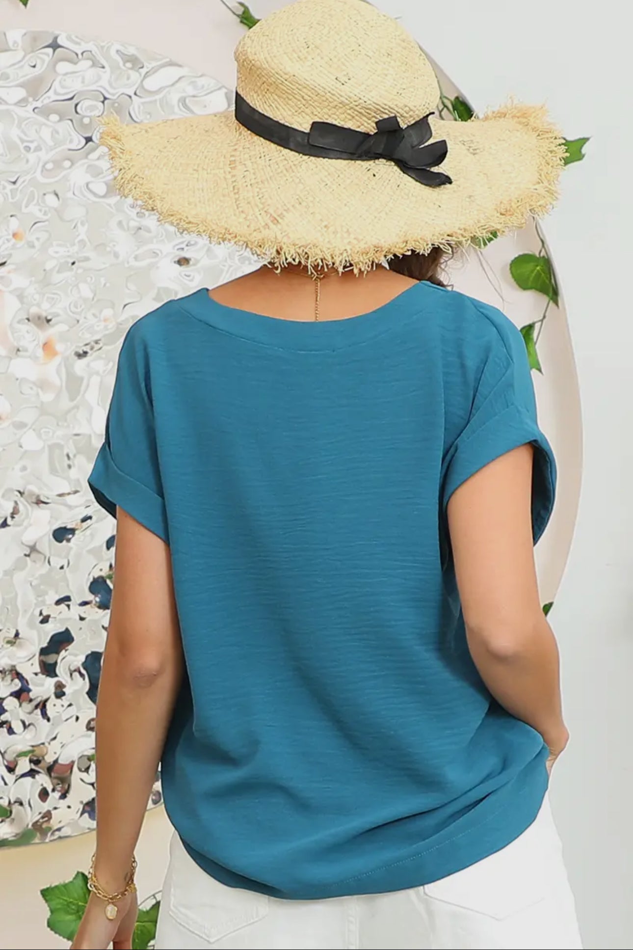 Teal V Neck Top
