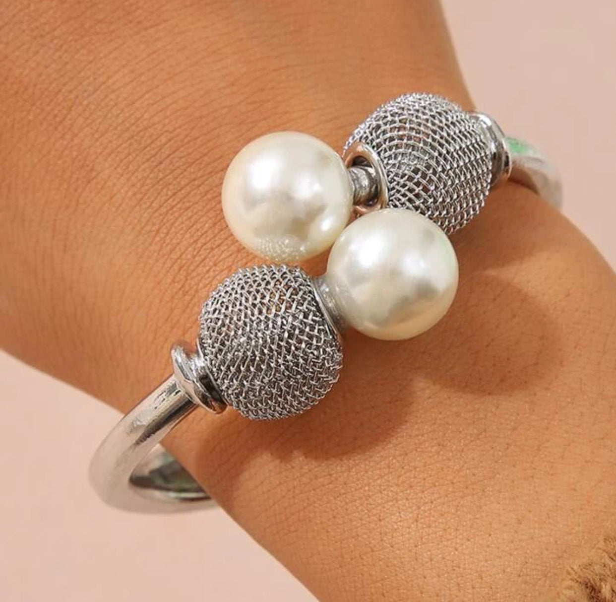 Silver Pearl Cuff Bangle
