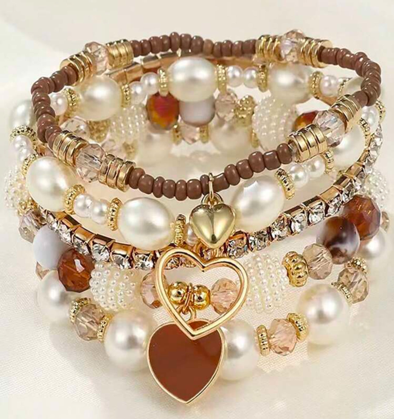 5pc Multi Pearl/Crystal Bracelet