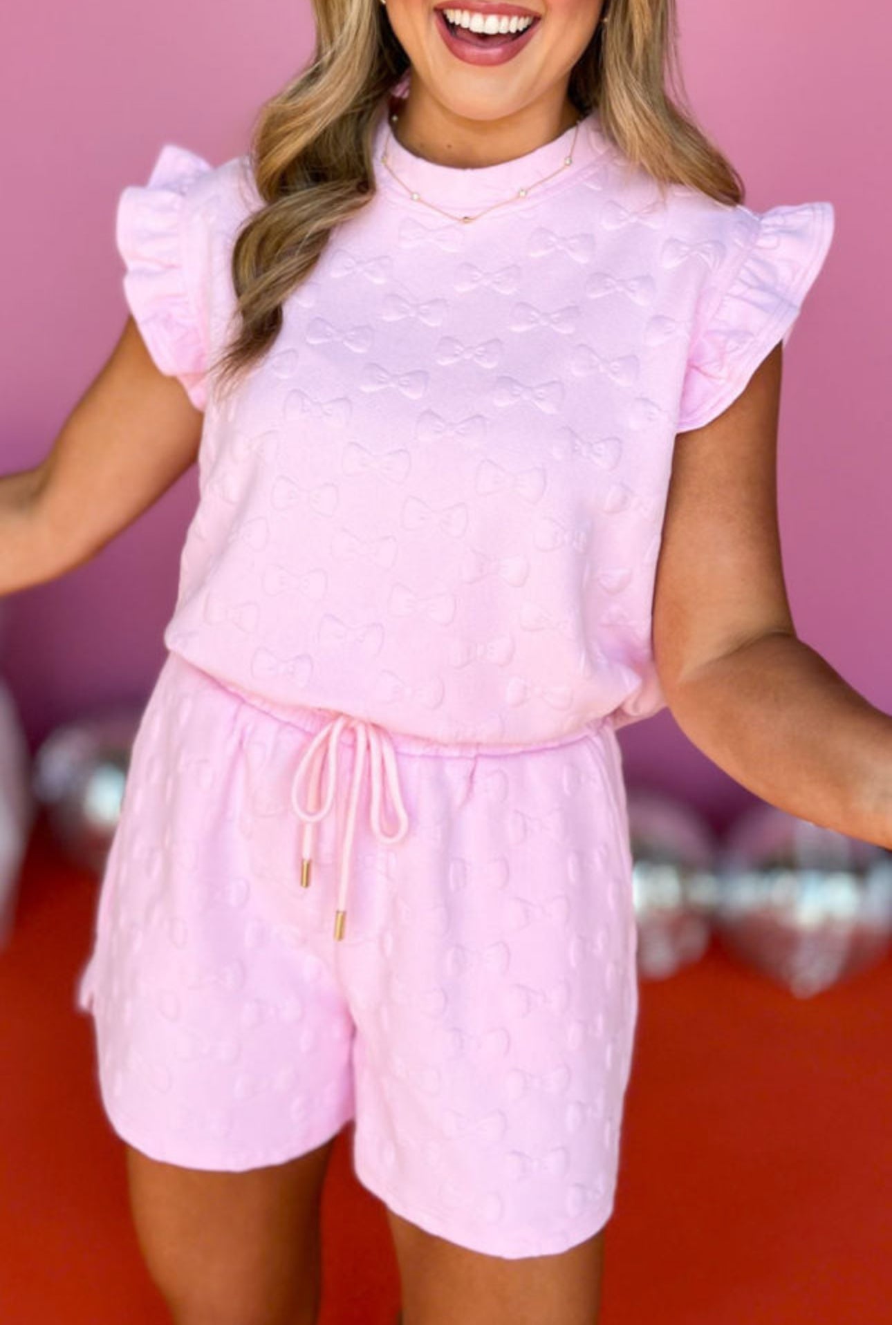 Pink Bow 2pc Short Set