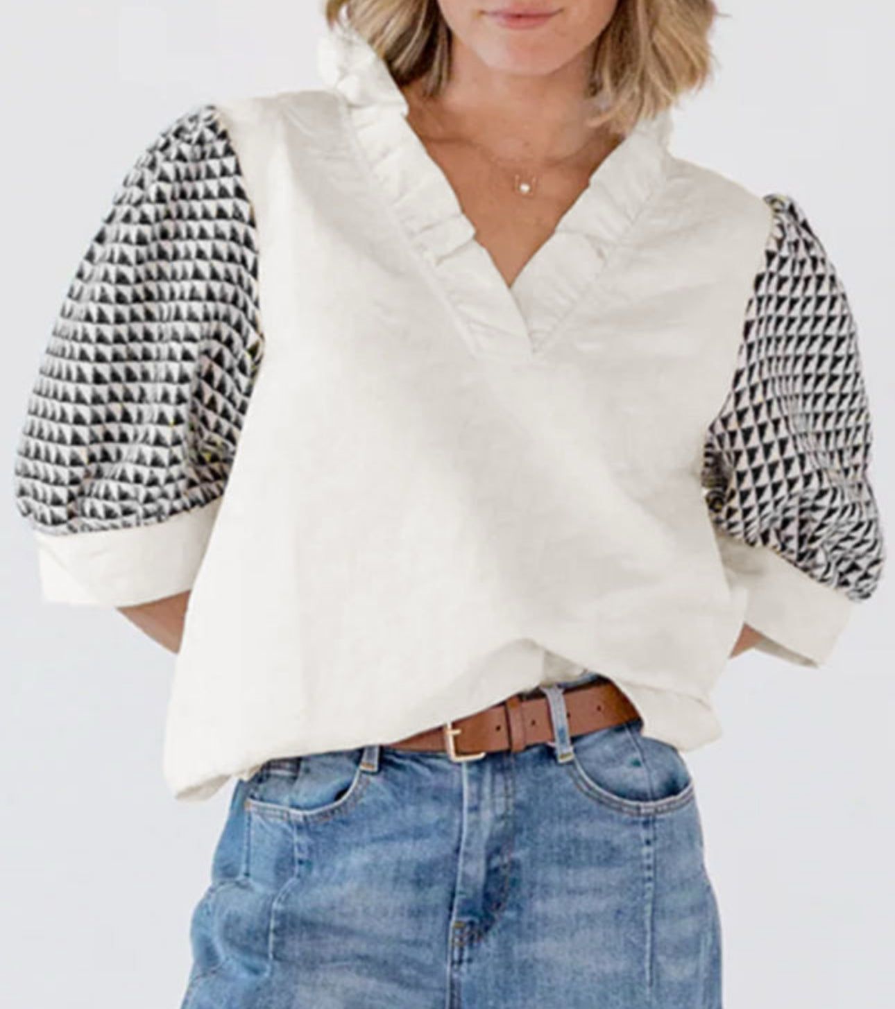 White Geometric Blouse