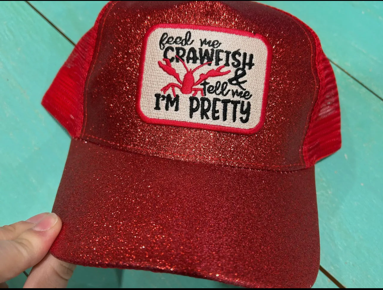 Red Glitter Crawfish Cap