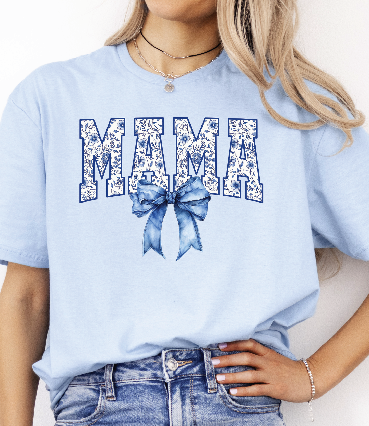 Blue Floral MAMA Tee