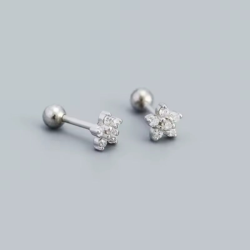 Baby Screw Back Crystal Star Earrings