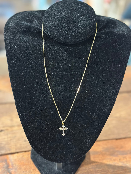 Gold Pave Cross 18” Necklace