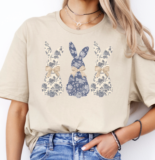 Blue Floral Bunny-Tan
