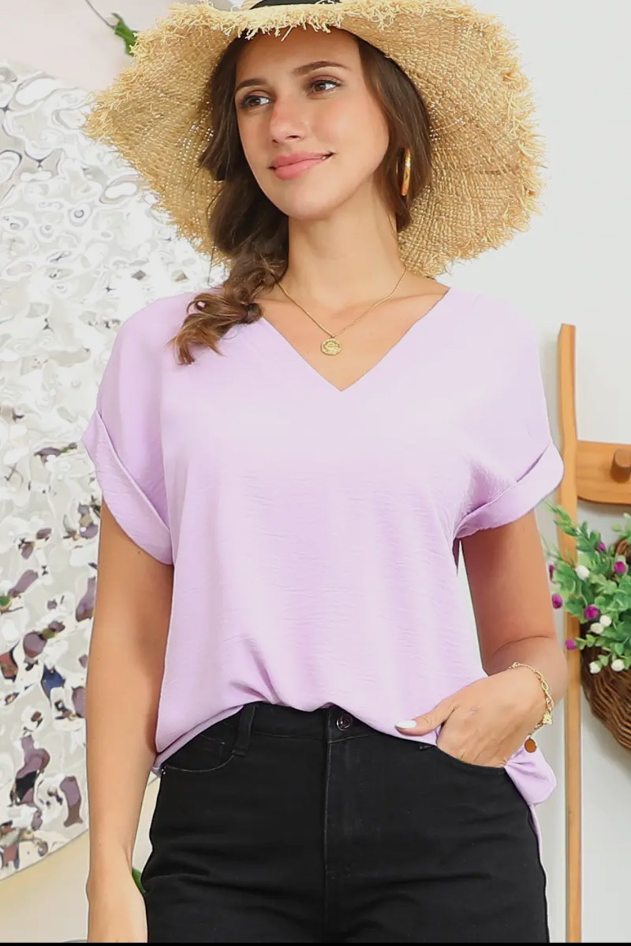 Lavender V Neck Top