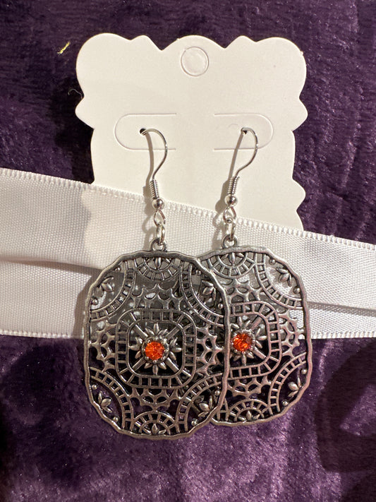 Filigree Red Stone Earrings