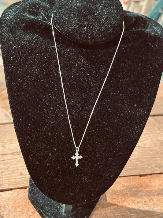 Silver Pave Cross 18” Necklace