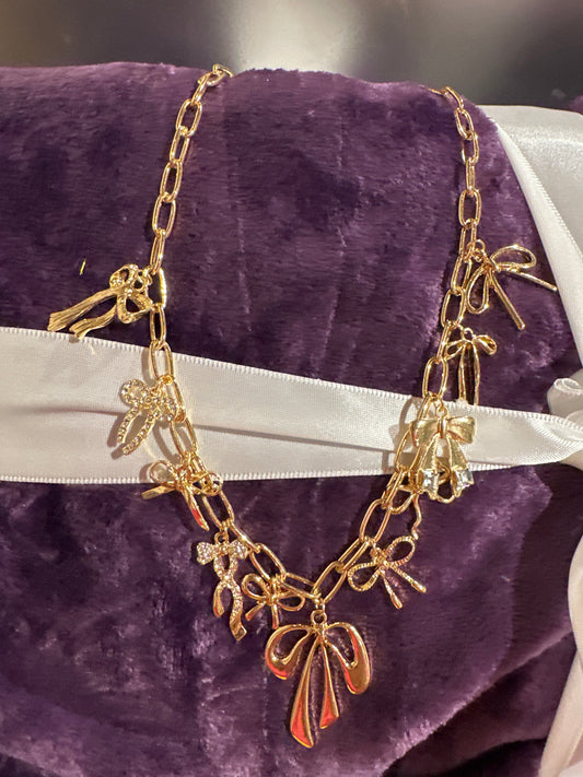 Multi Gold Bow Necklace