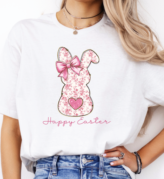 Happy Easter Pink Bunny-White