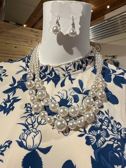 Pearl Bead Necklace/Earring Set