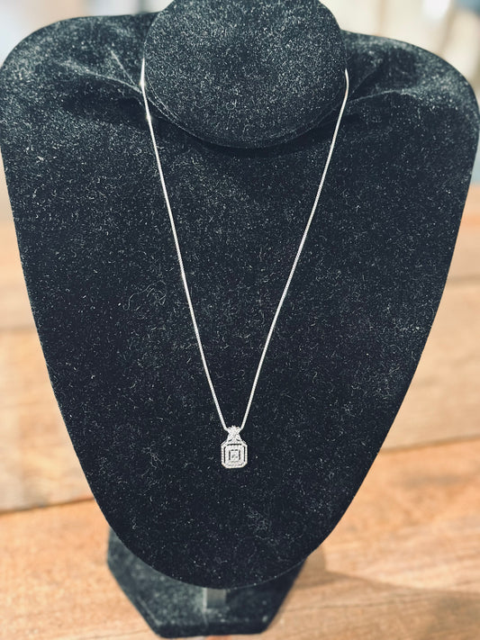 Rectangle Pave Silver Necklace
