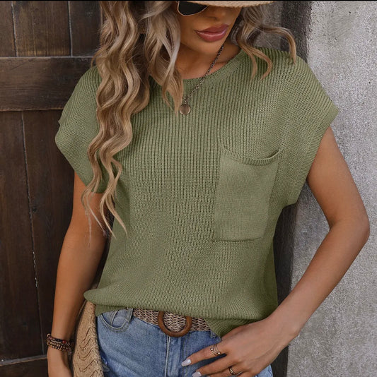 Army green Pocket Top