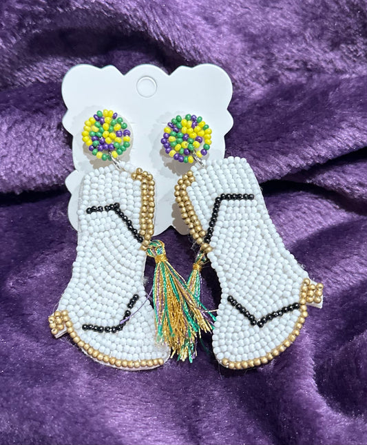Mardi Gras Boot Earrings