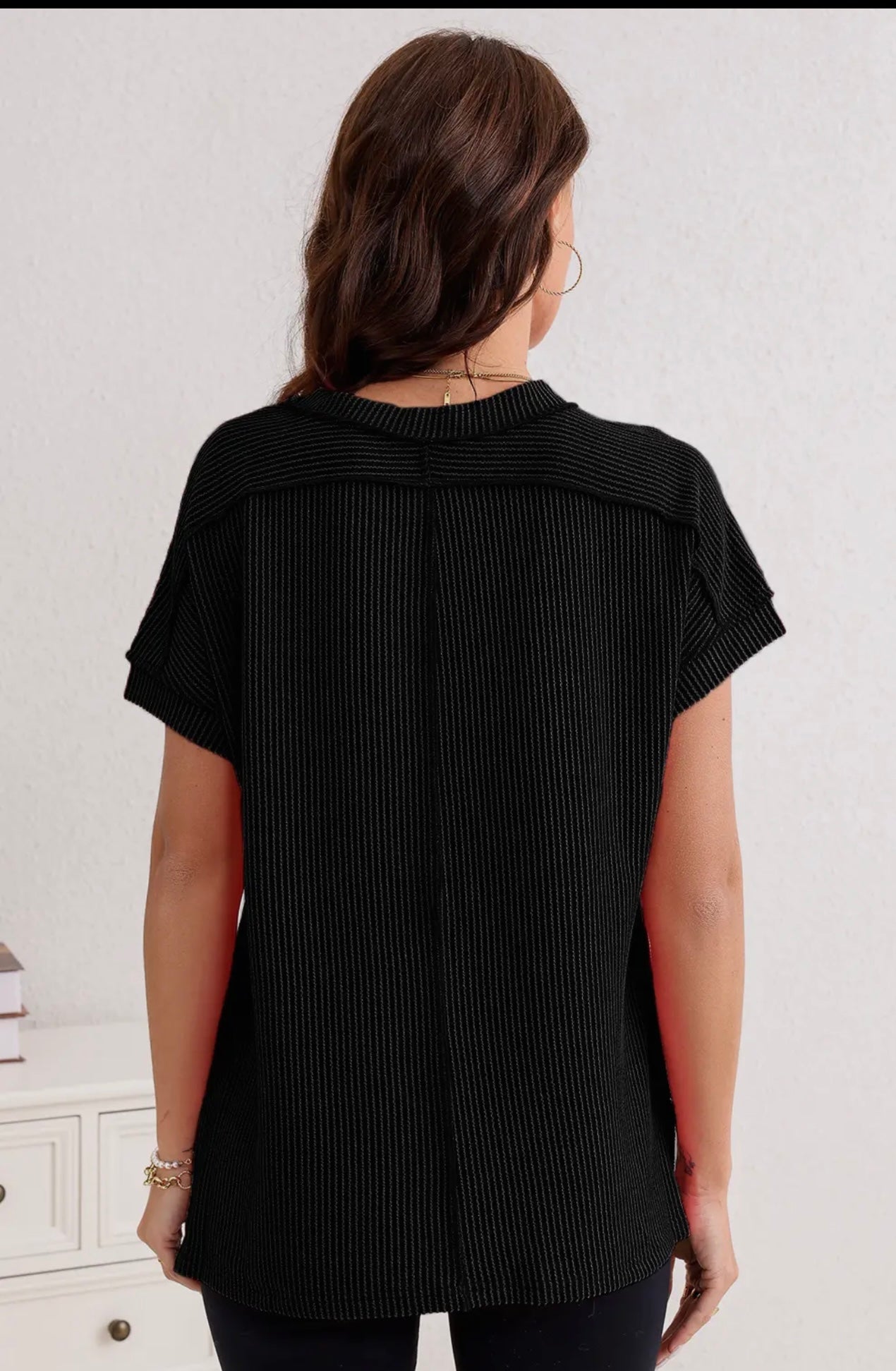 Black Knit Stitch Top