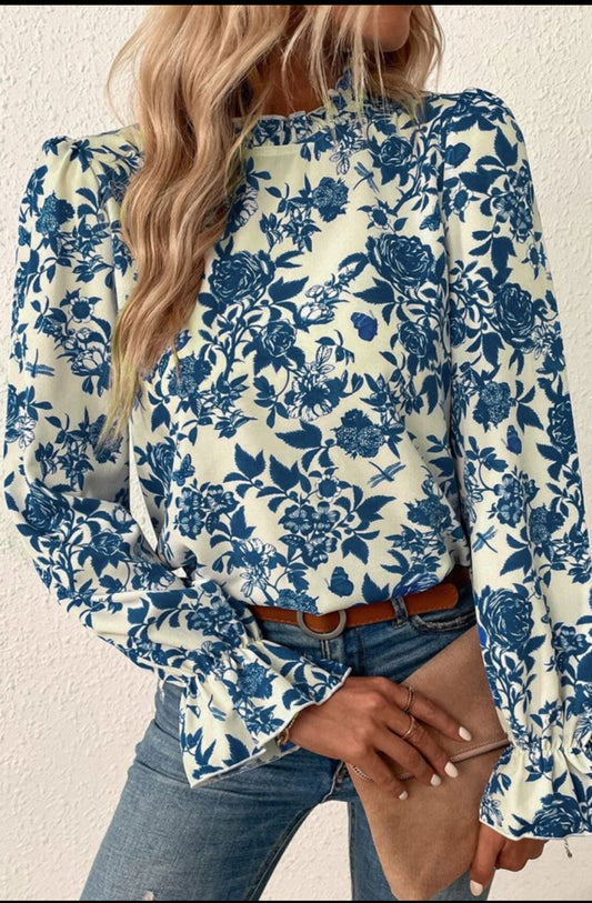 Sky Blue Floral Blouse