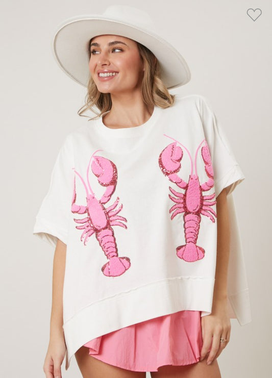 White/Pink Sequin Crawfish Top