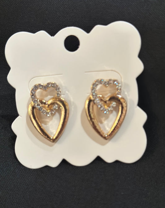 Gold Double Heart Stud
