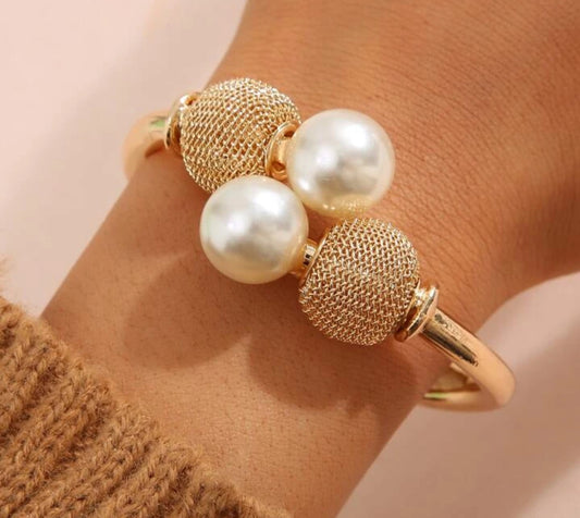 Gold Pearl Cuff Bangle