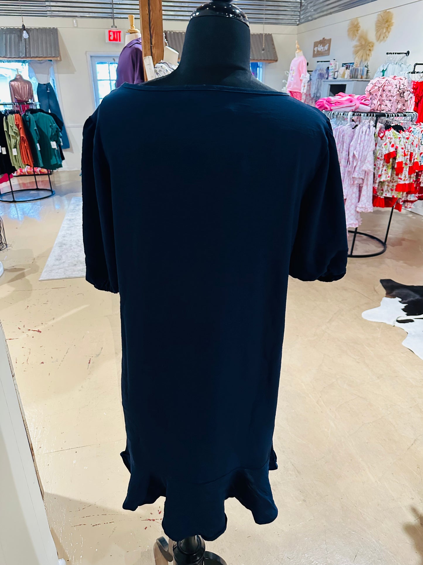 A-line Navy Ruffle Dress