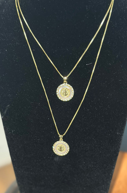 St Benedict Mother of Pearl Necklace