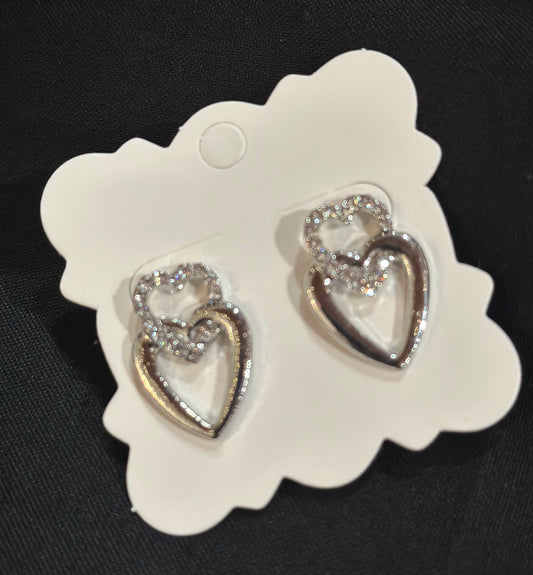 Silver Double Heart Stud
