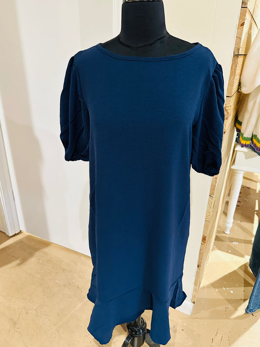 A-line Navy Ruffle Dress