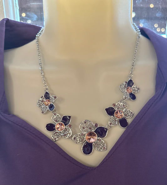 Purple/Peach Flower Necklace