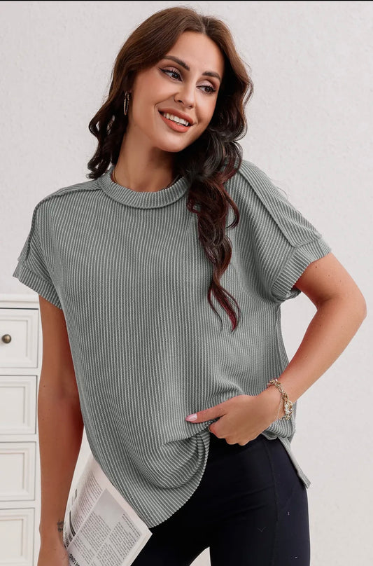 Gray Knit Stitch Top