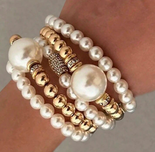5pc Gold Pearl Beaded Bracelet