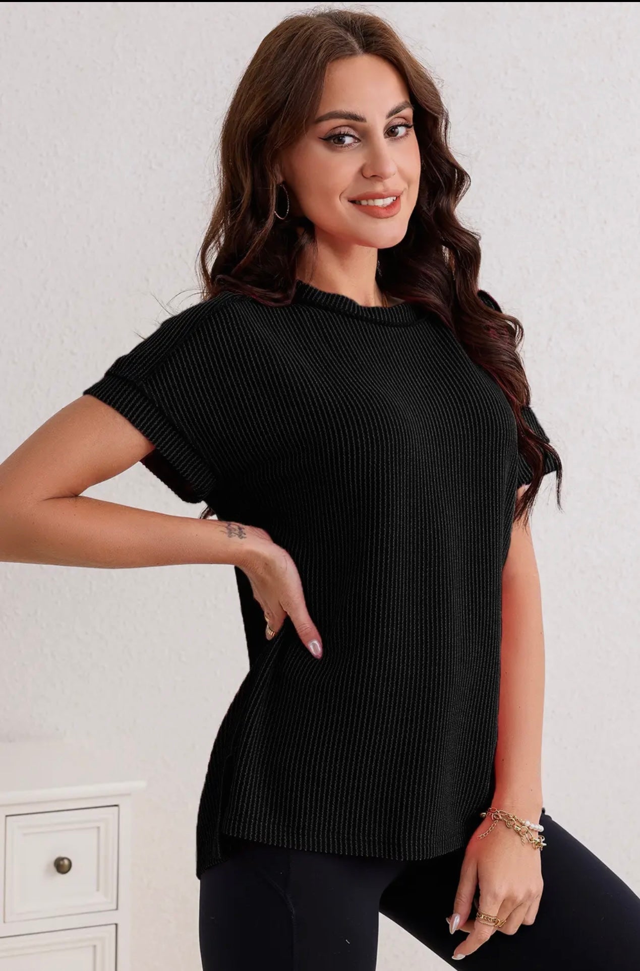 Black Knit Stitch Top