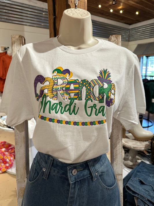 White Carencro Mardi Gras Tee