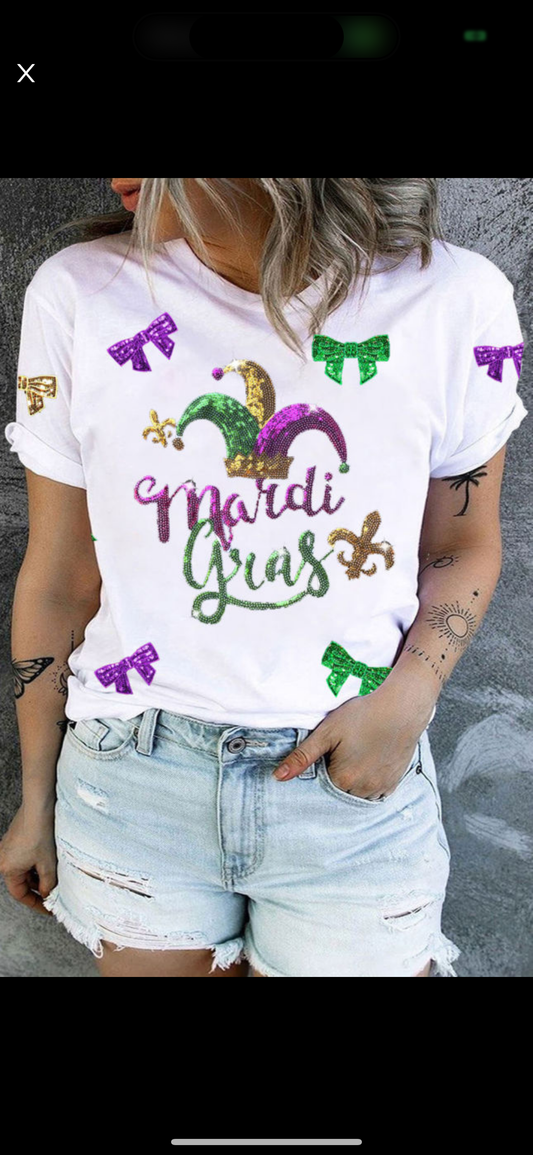 White Sequin Plus Mardi Gras Top