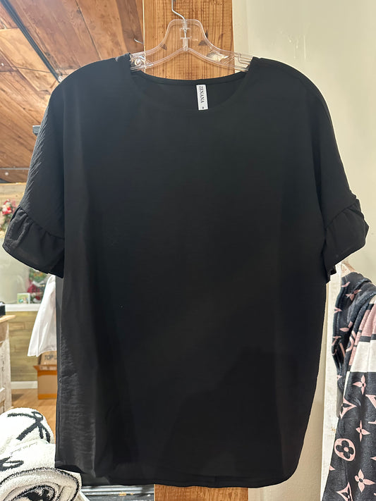 Black Ruffle Sleeve Top