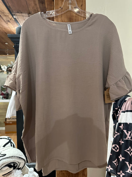 Taupe Ruffle Sleeve Top