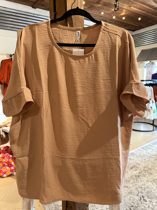 Tan Plus Ruffle Sleeve Top