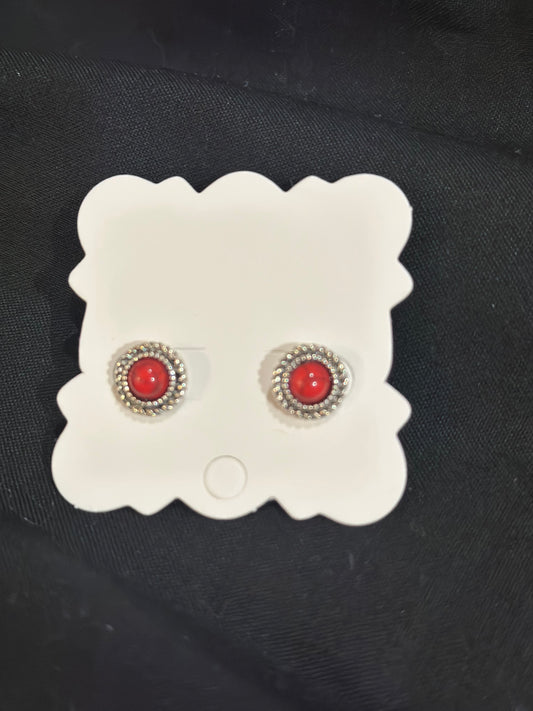 Red Stone Filigree Stud