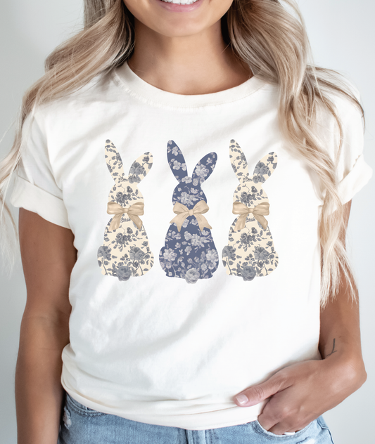 Blue Floral Bunny-Cream