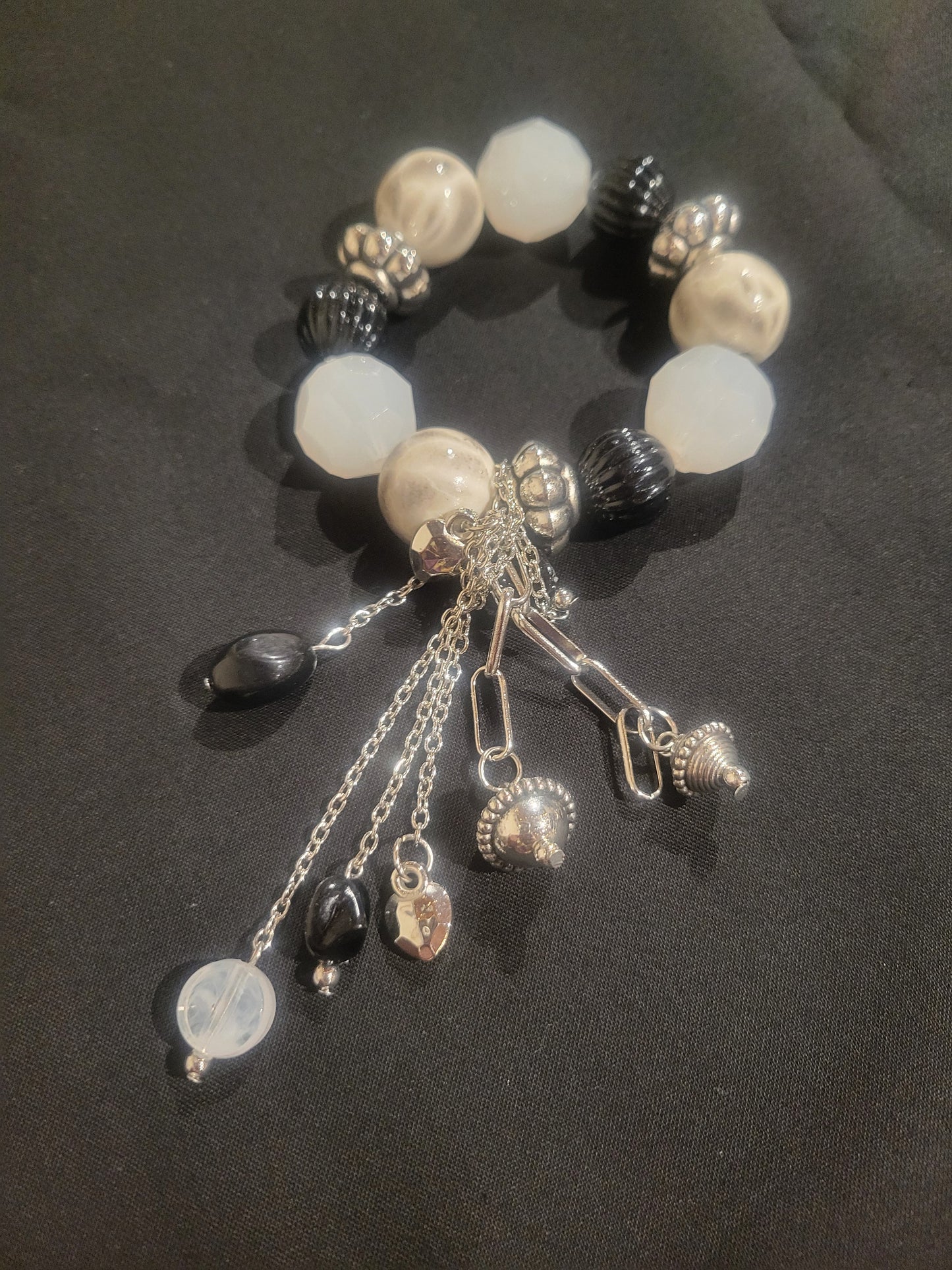 Marble/White Stone Tassel Bracelet
